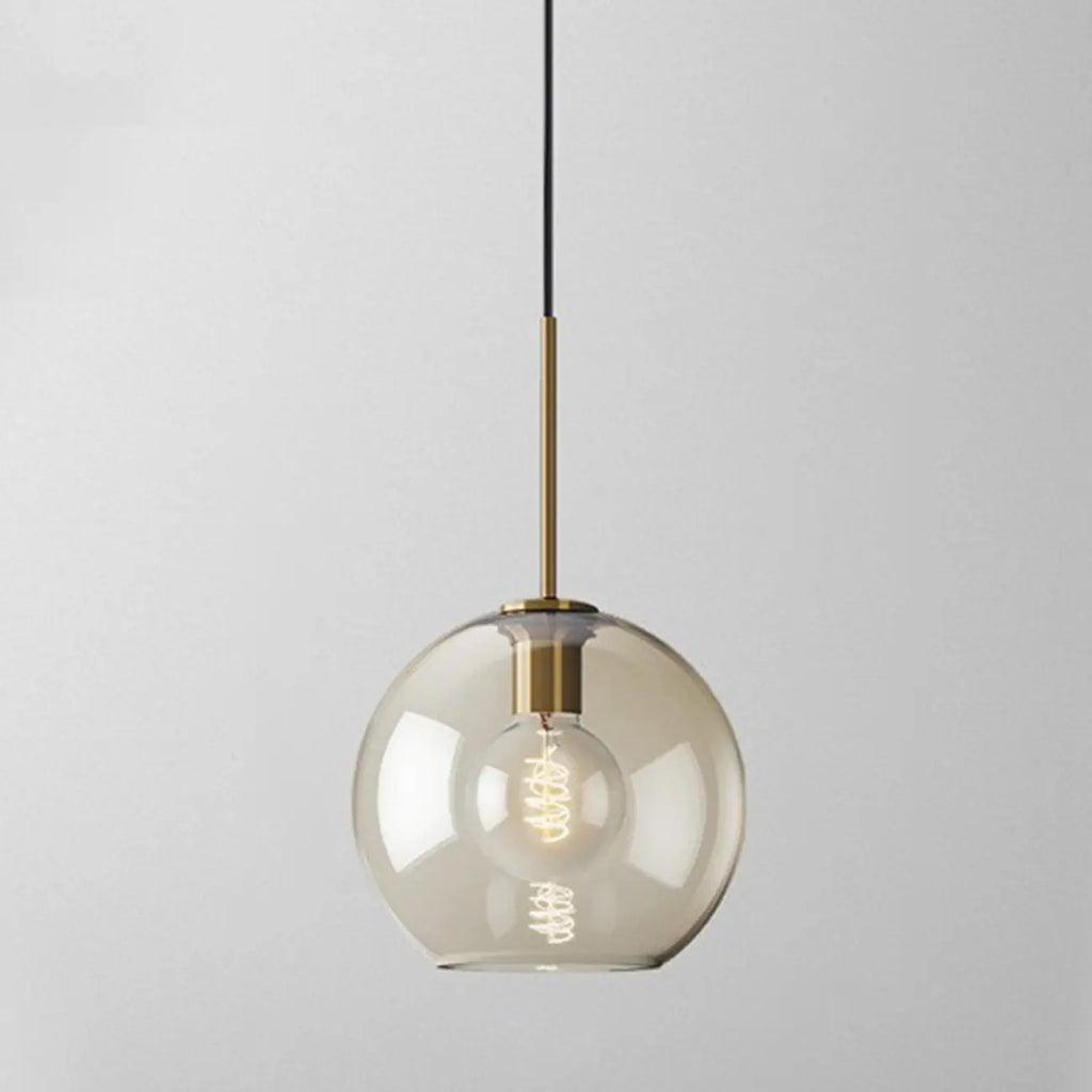 Suspension globe cognac en verre et métal, style minimaliste