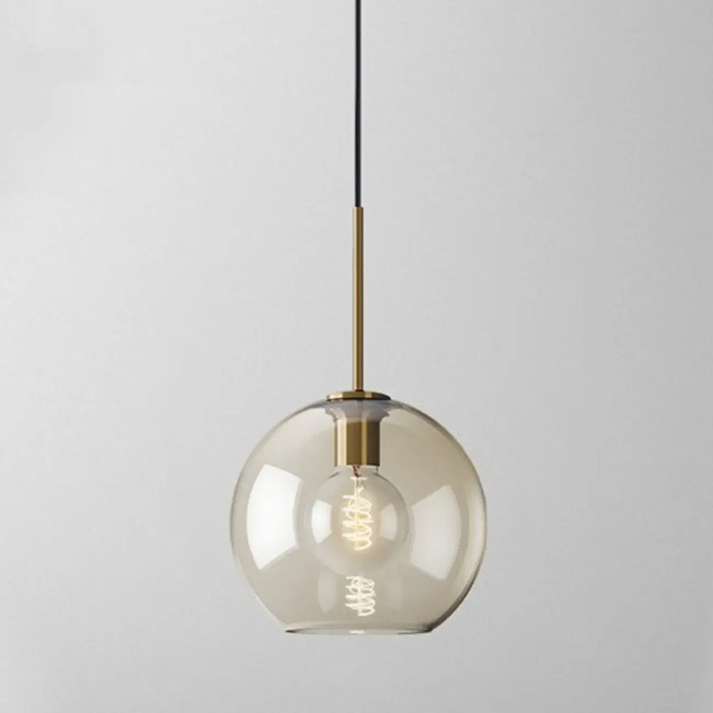 Suspension globe cognac en verre et métal, style minimaliste