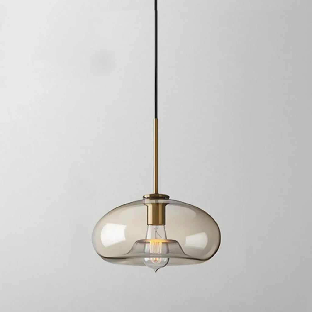 Suspension globe cognac en verre et métal, style minimaliste