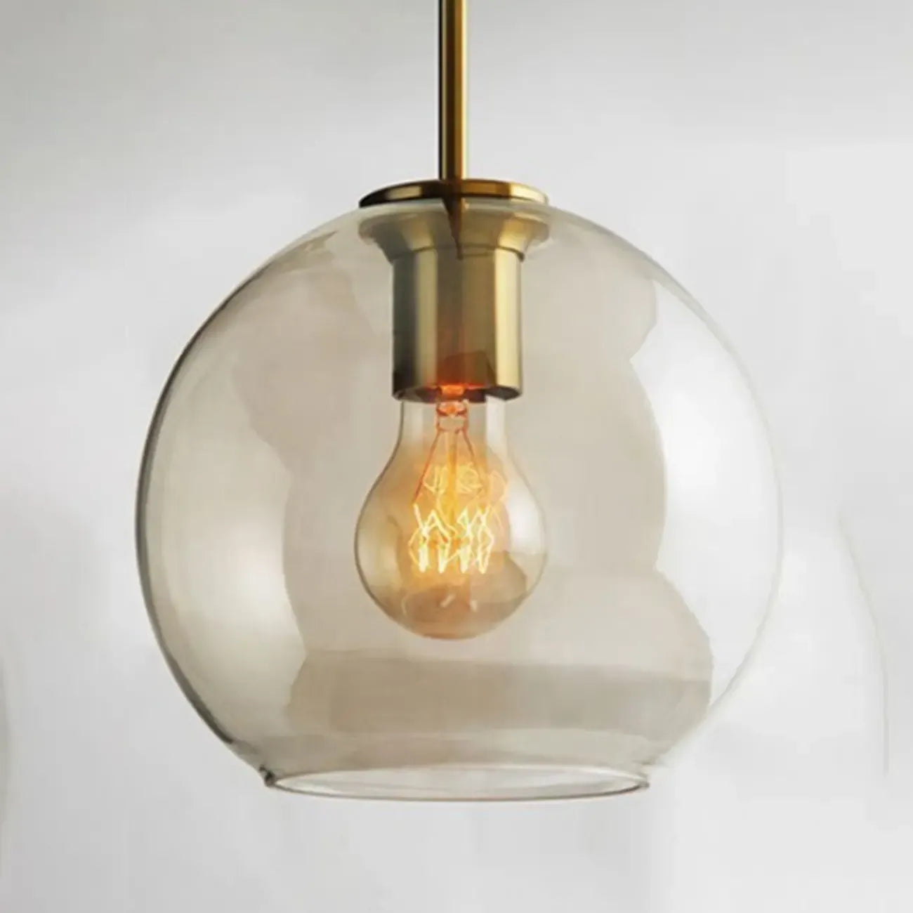Suspension globe cognac en verre et métal, style minimaliste