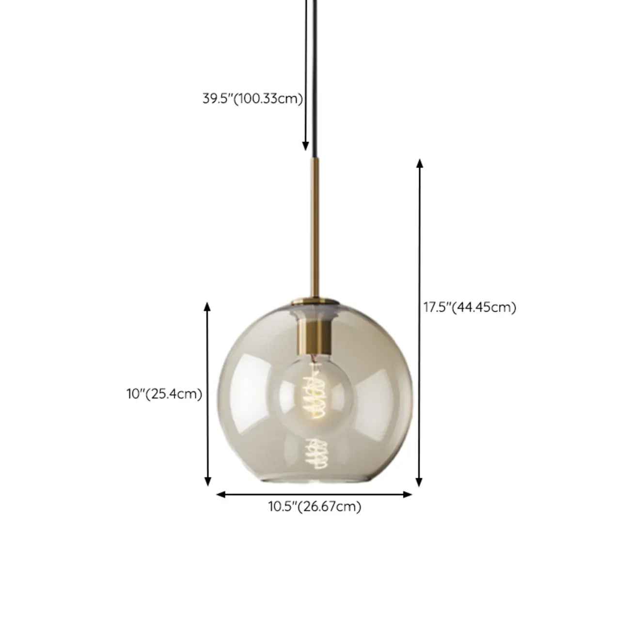 Suspension globe cognac en verre et métal, style minimaliste