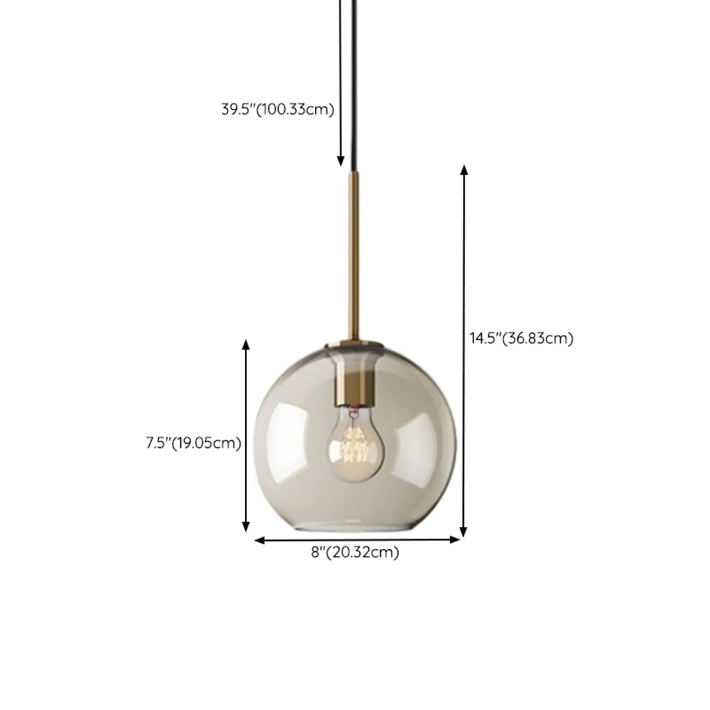 Suspension globe cognac en verre et métal, style minimaliste