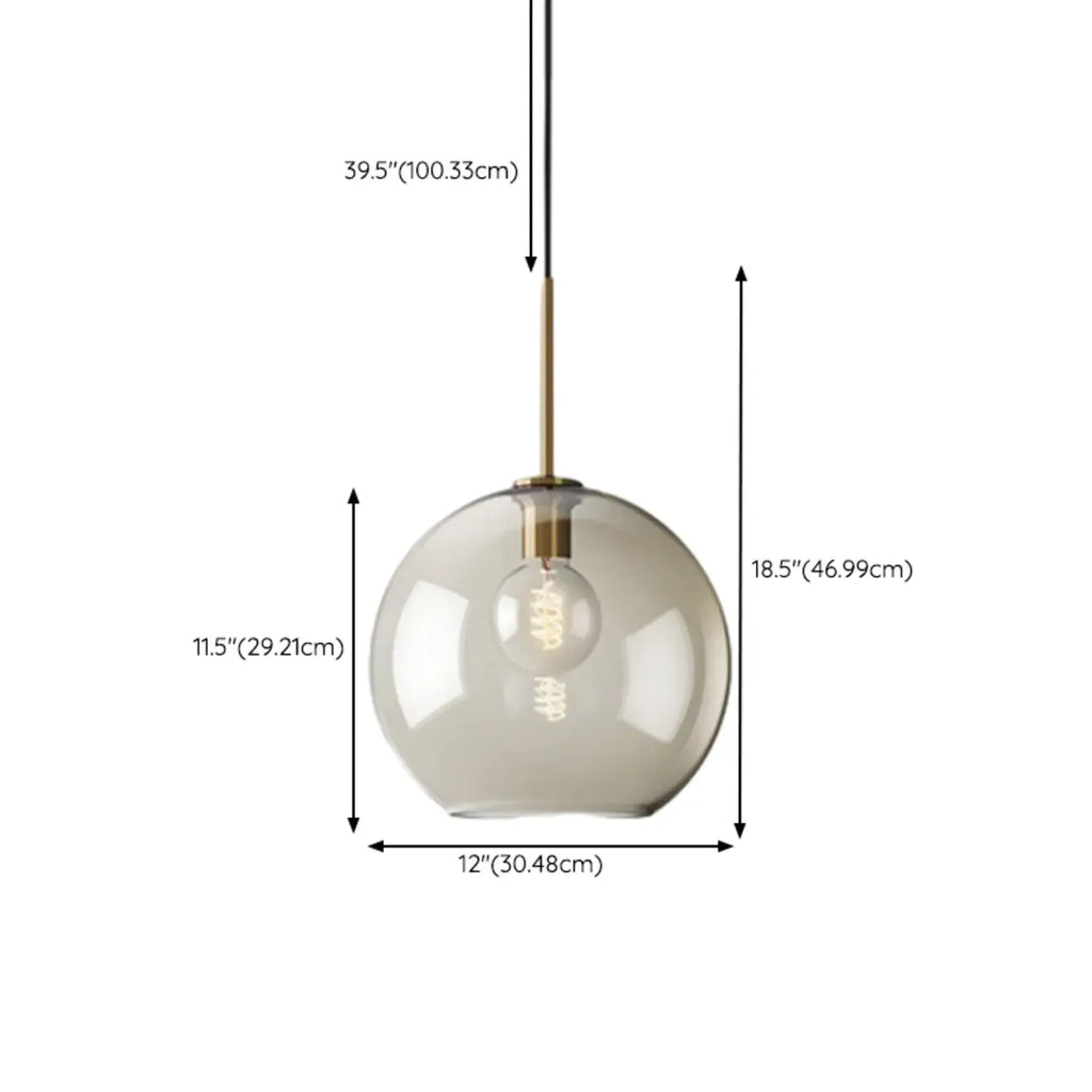 Suspension globe cognac en verre et métal, style minimaliste