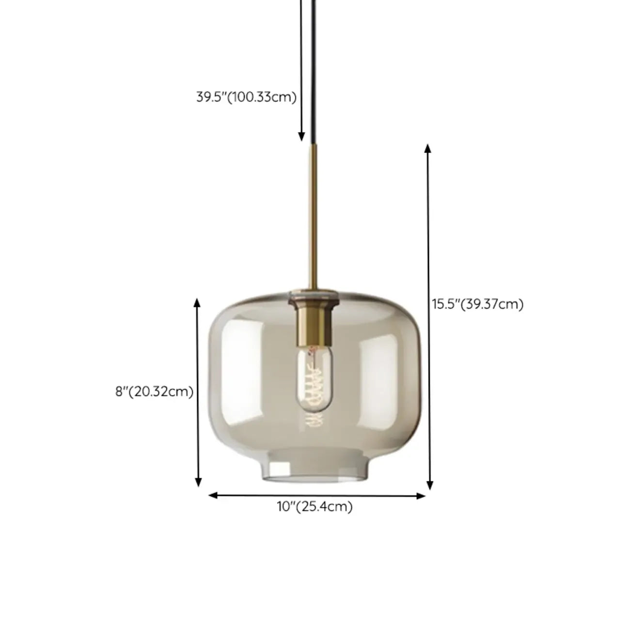 Suspension globe cognac en verre et métal, style minimaliste