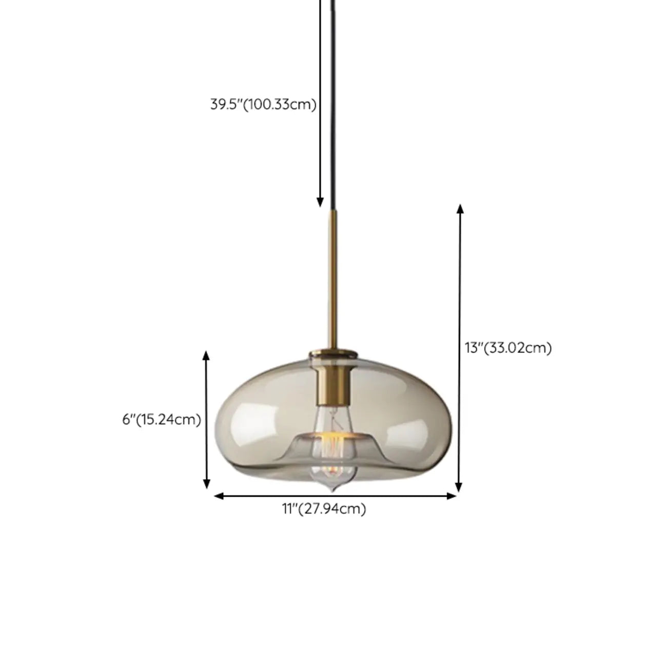 Suspension globe cognac en verre et métal, style minimaliste