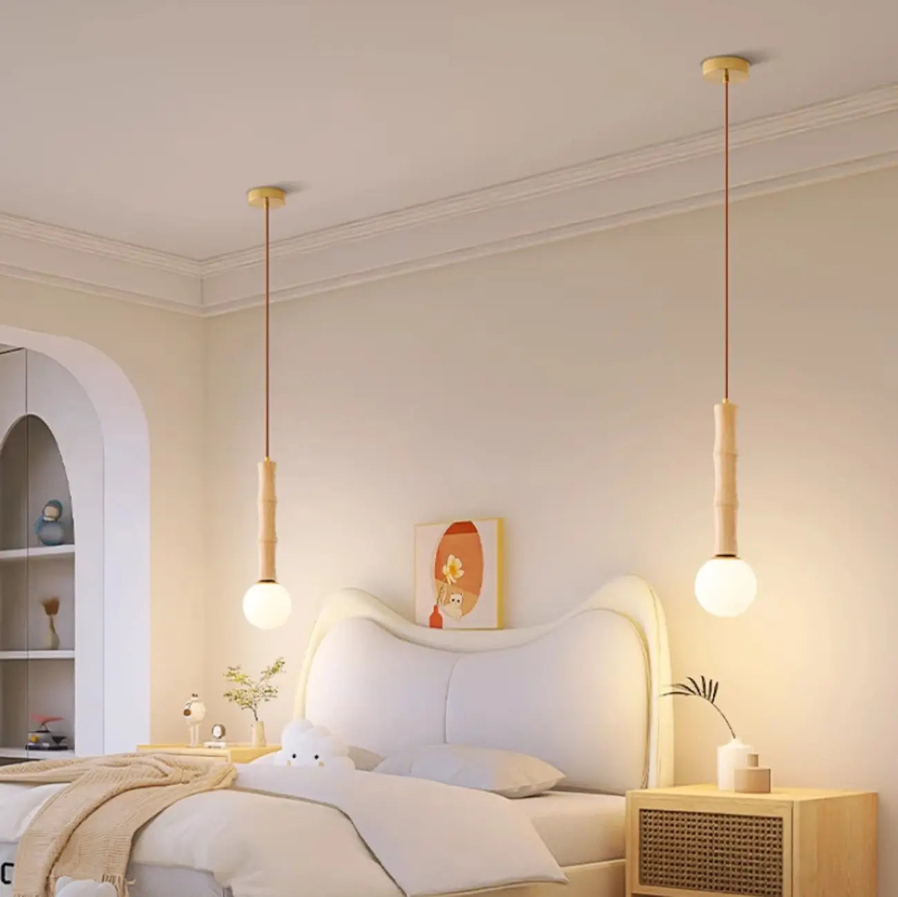 Suspension réglable en bois et verre avec globe