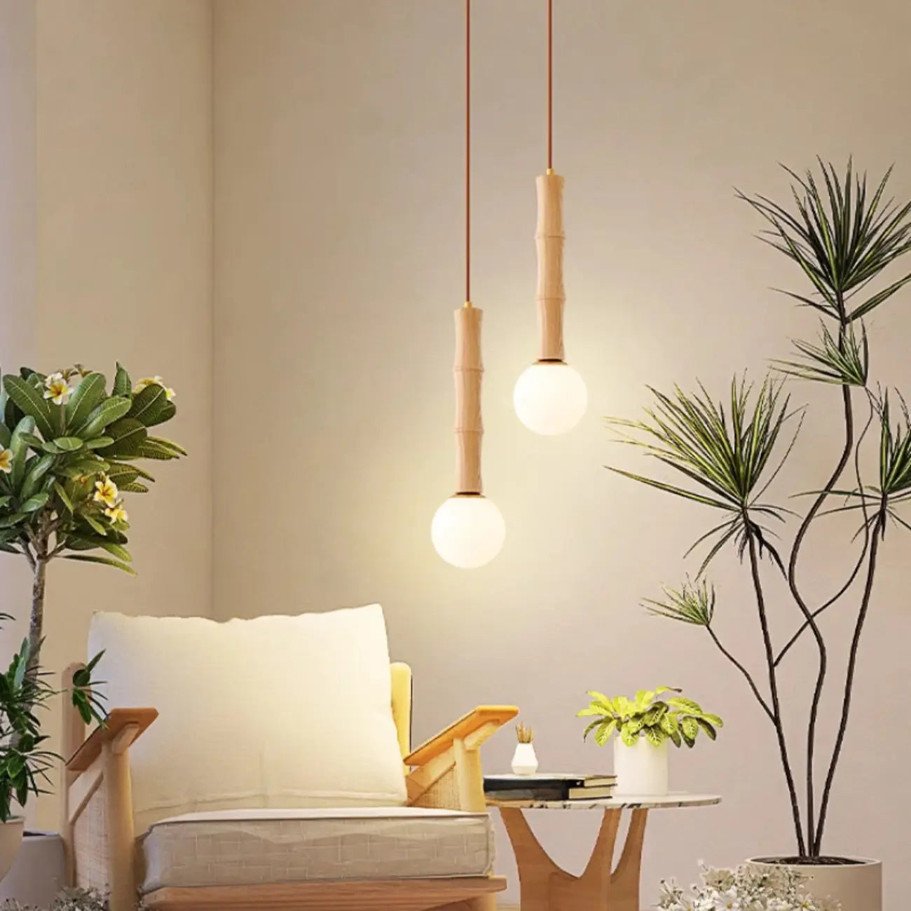 Suspension réglable en bois et verre avec globe