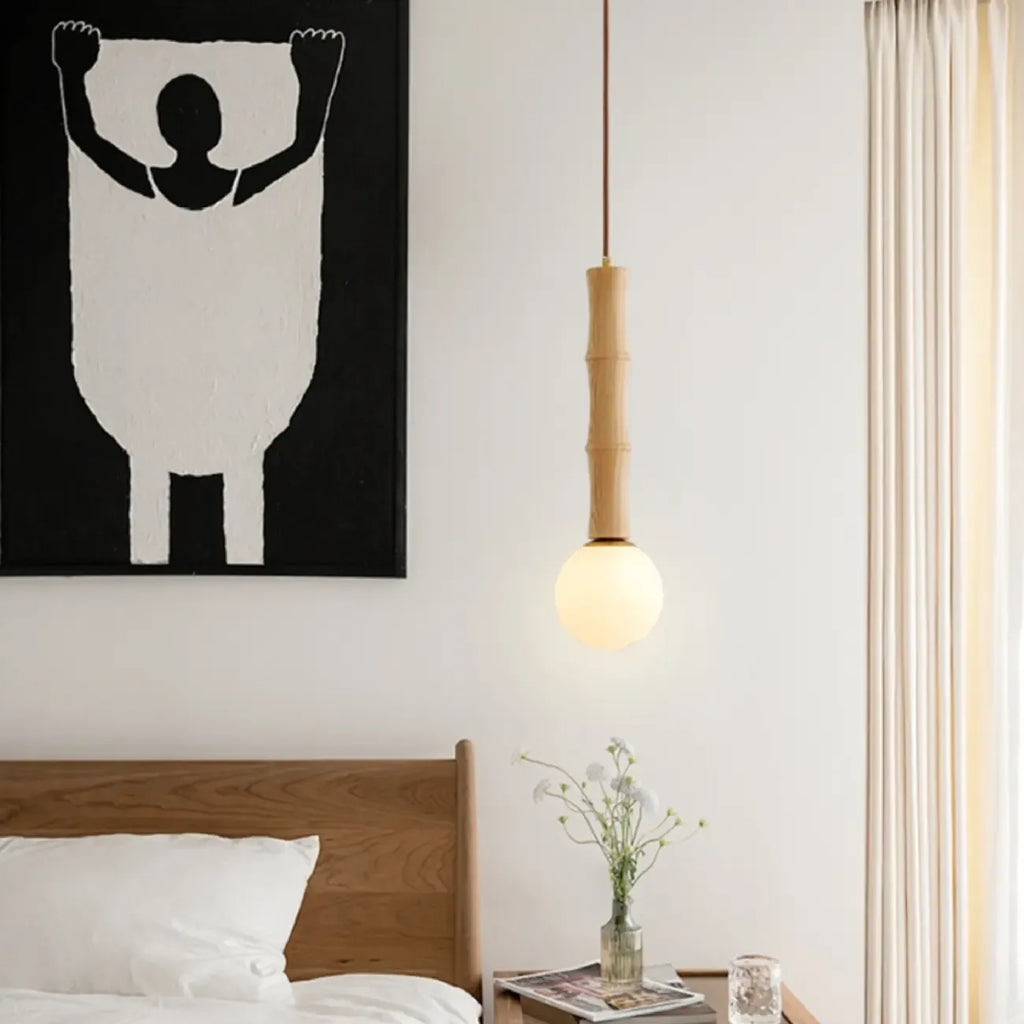 Suspension réglable en bois et verre avec globe