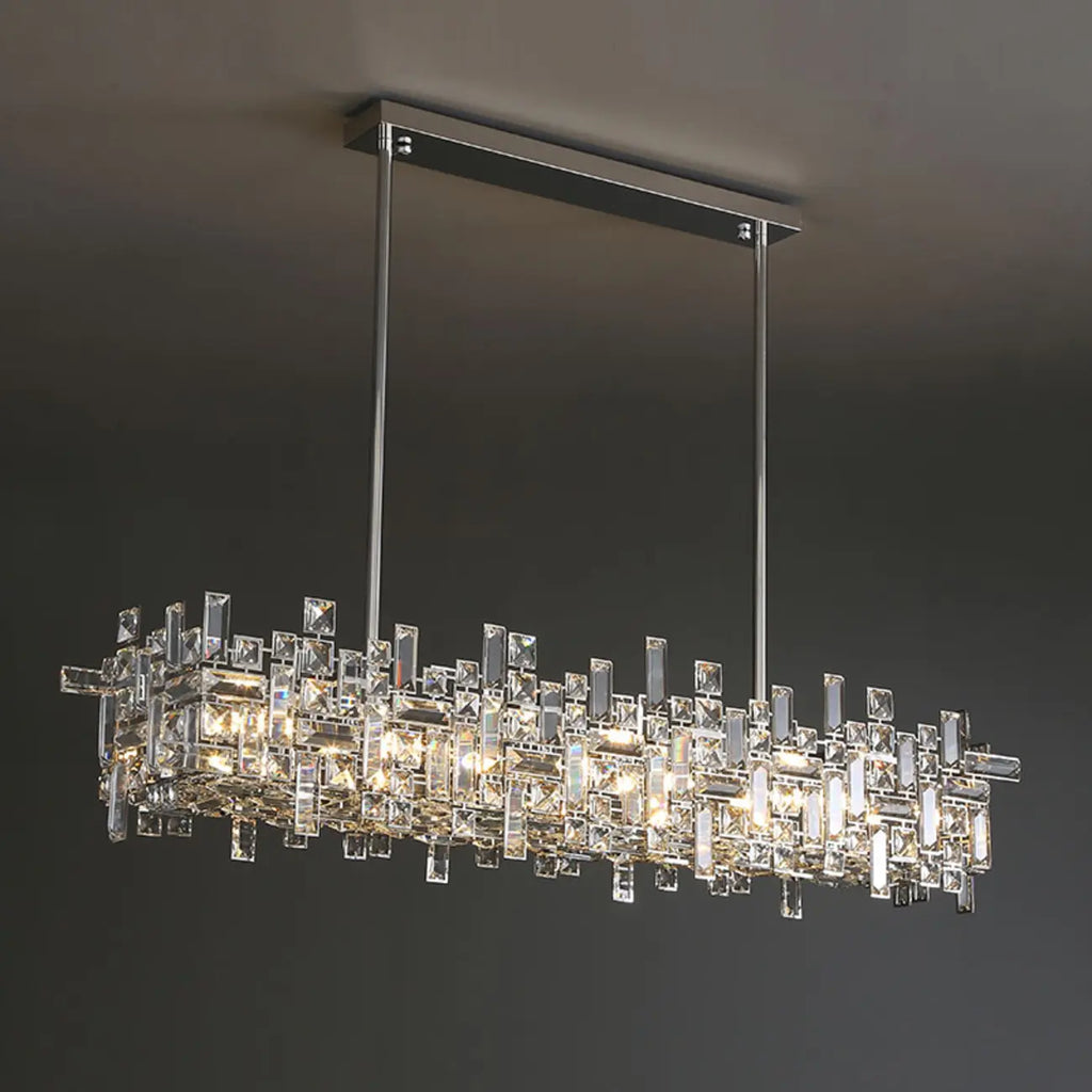 Suspension LED moderne en cristal pour îlot de cuisine, avec variateur à 3 niveaux d'intensité.