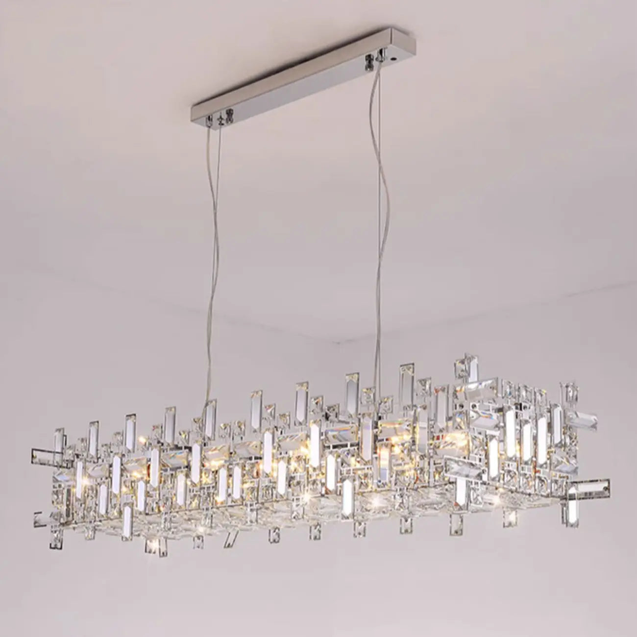 Suspension LED moderne en cristal pour îlot de cuisine, avec variateur à 3 niveaux d'intensité.