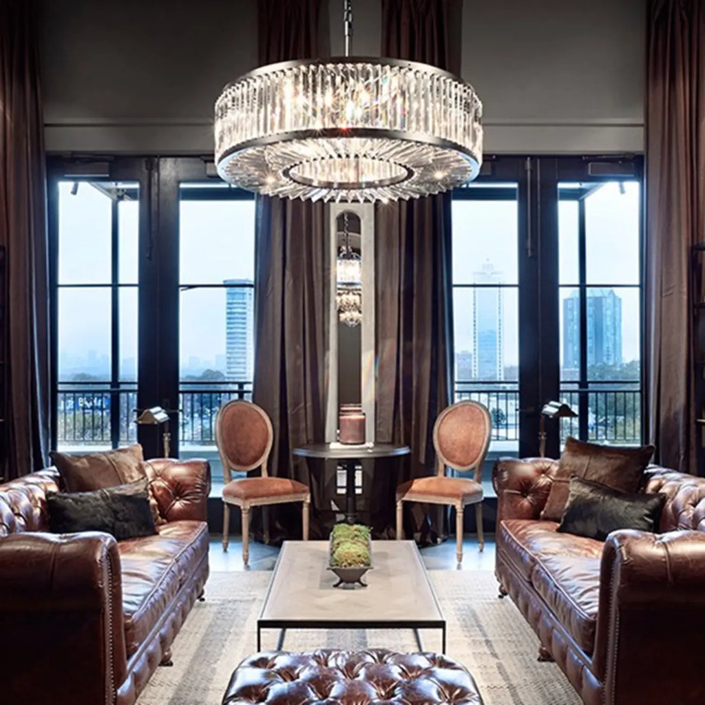 Lustre tambour en cristal et métal noir moderne