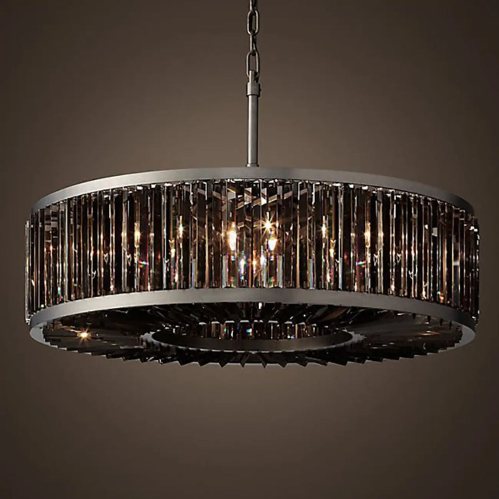 Lustre tambour en cristal et métal noir moderne