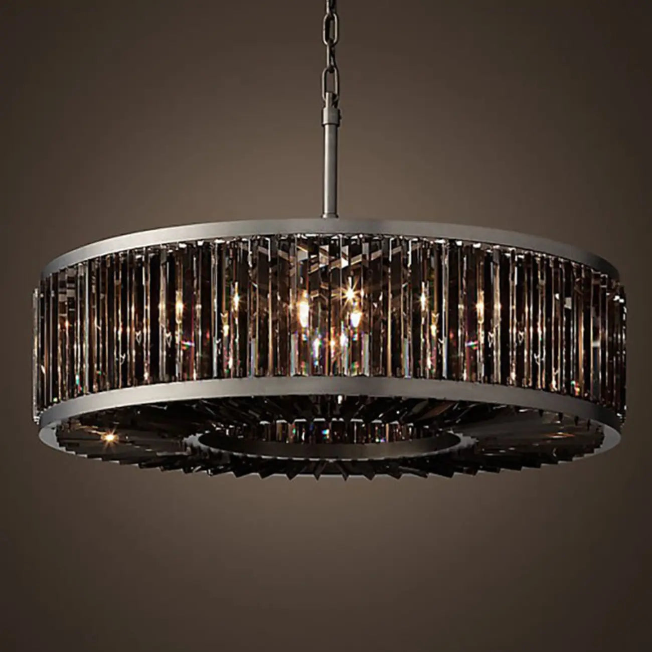 Lustre tambour en cristal et métal noir moderne