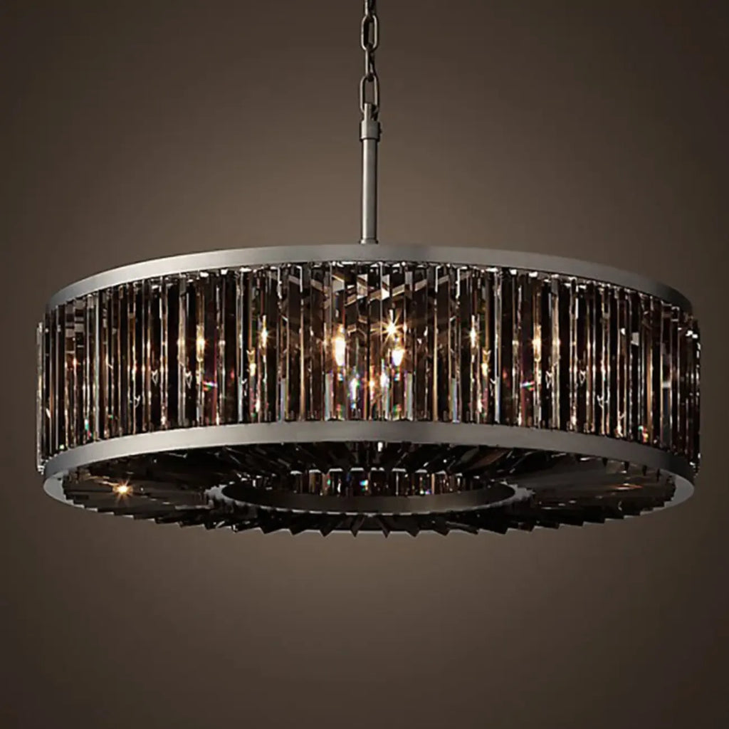 Lustre tambour en cristal et métal noir moderne
