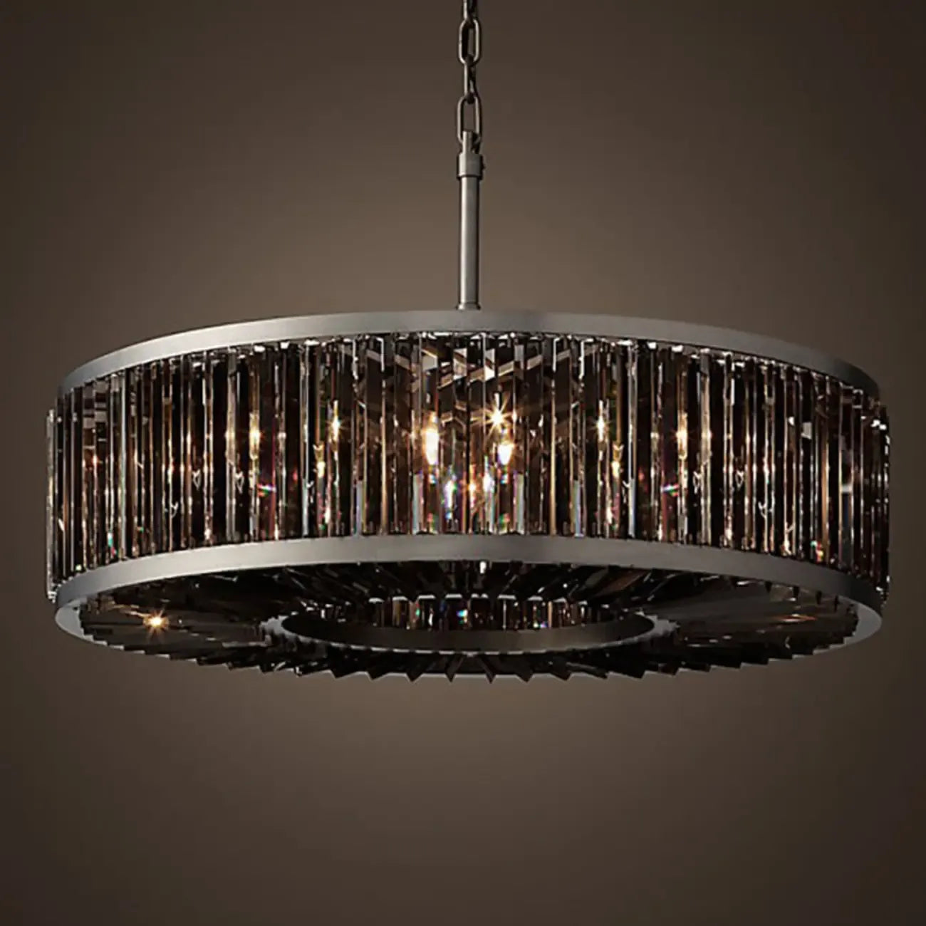 Lustre tambour en cristal et métal noir moderne