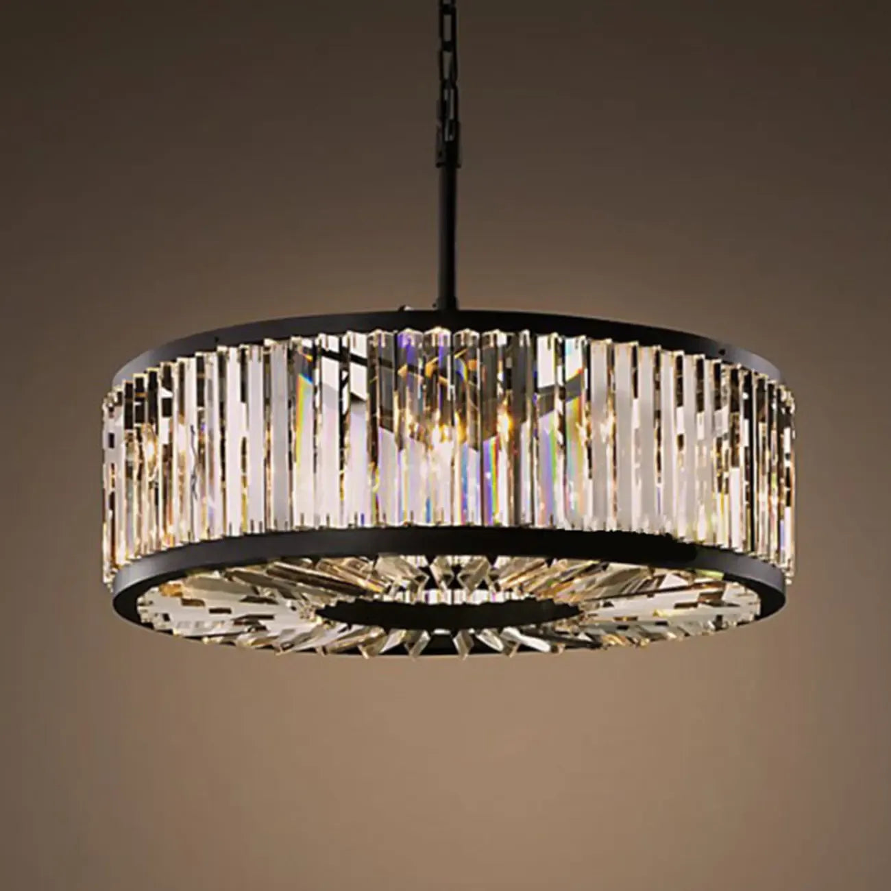 Lustre tambour en cristal et métal noir moderne