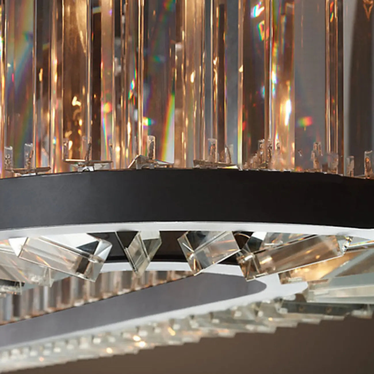 Lustre tambour en cristal et métal noir moderne