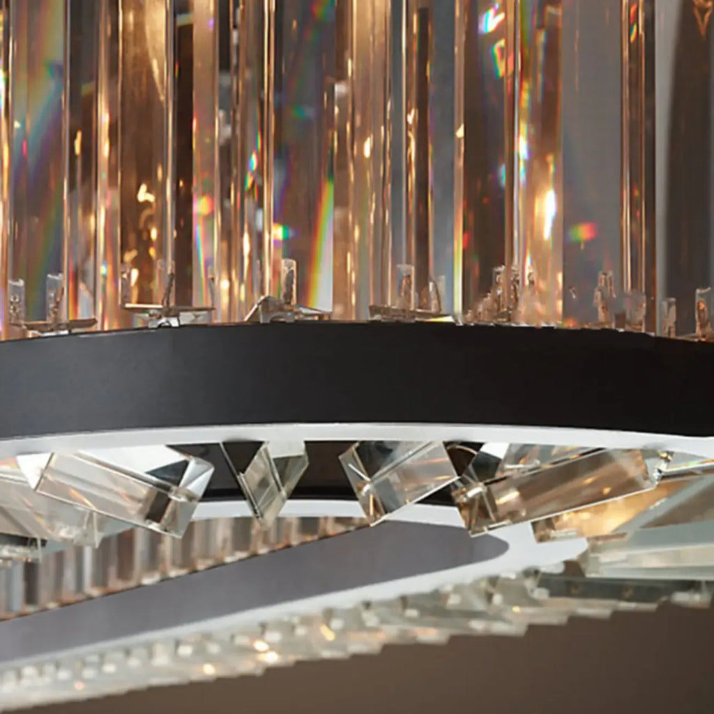 Lustre tambour en cristal et métal noir moderne