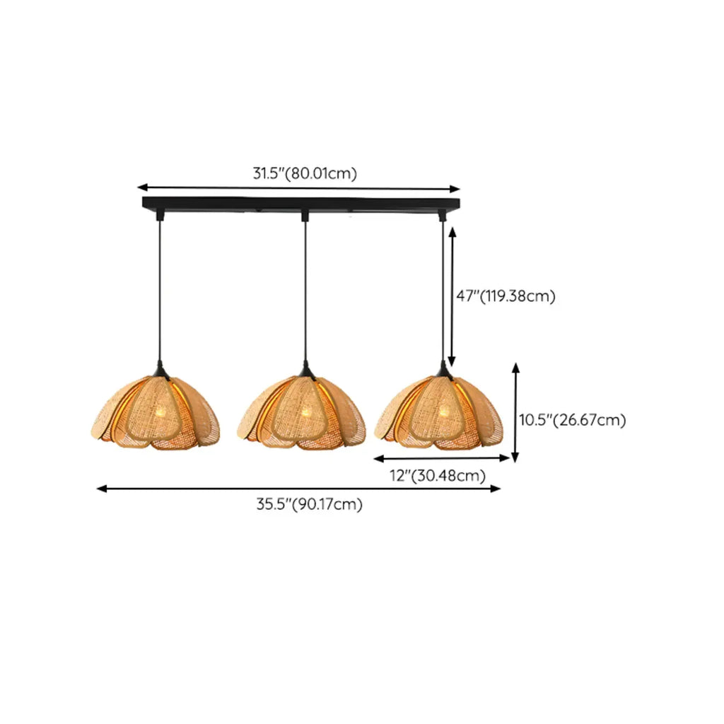 Suspension rustique en rotin à motif floral en forme de dôme