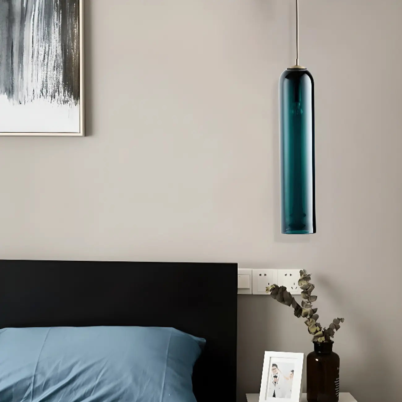 Suspension cylindrique moderne en métal et verre vert