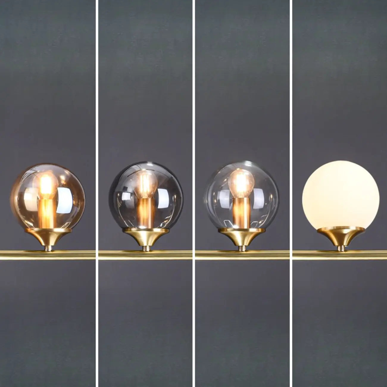 Salle à manger moderne avec suspension LED en laiton et verre pour îlot central