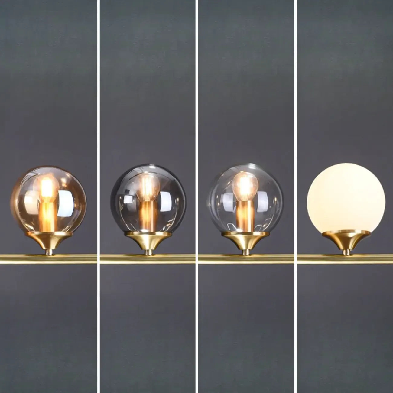 Salle à manger moderne avec suspension LED en laiton et verre pour îlot central