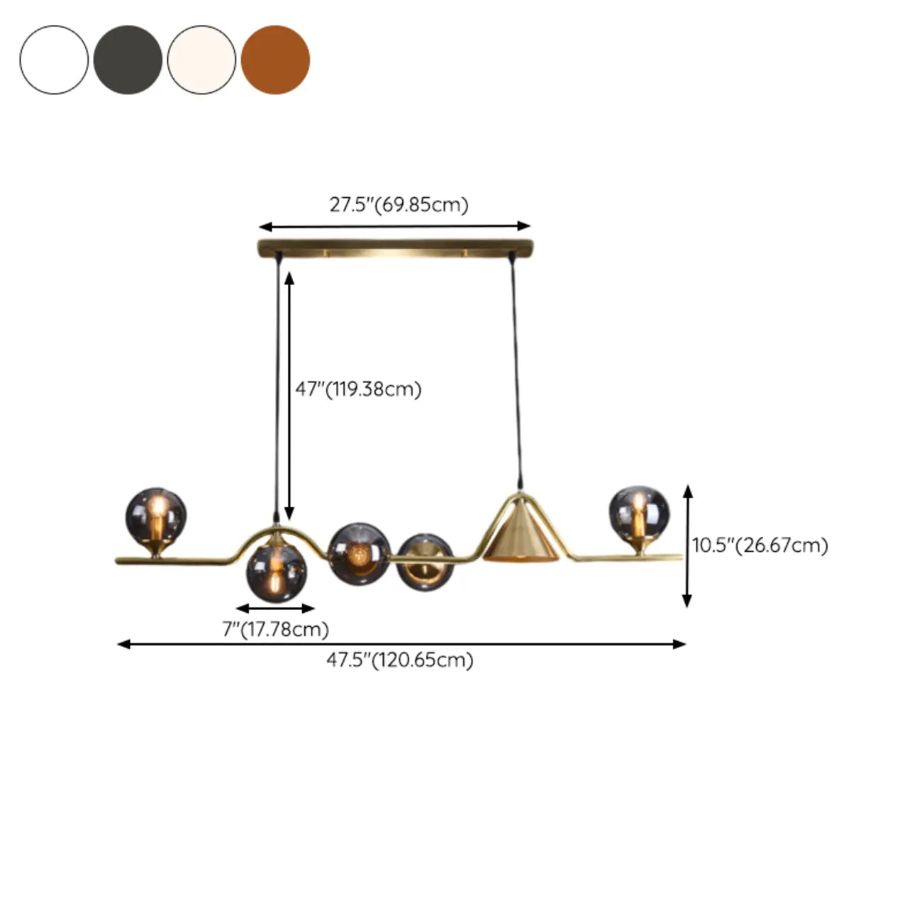 Salle à manger moderne avec suspension LED en laiton et verre pour îlot central