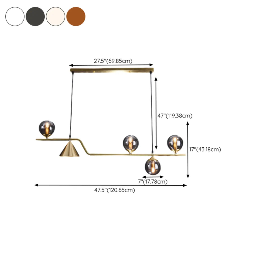 Salle à manger moderne avec suspension LED en laiton et verre pour îlot central