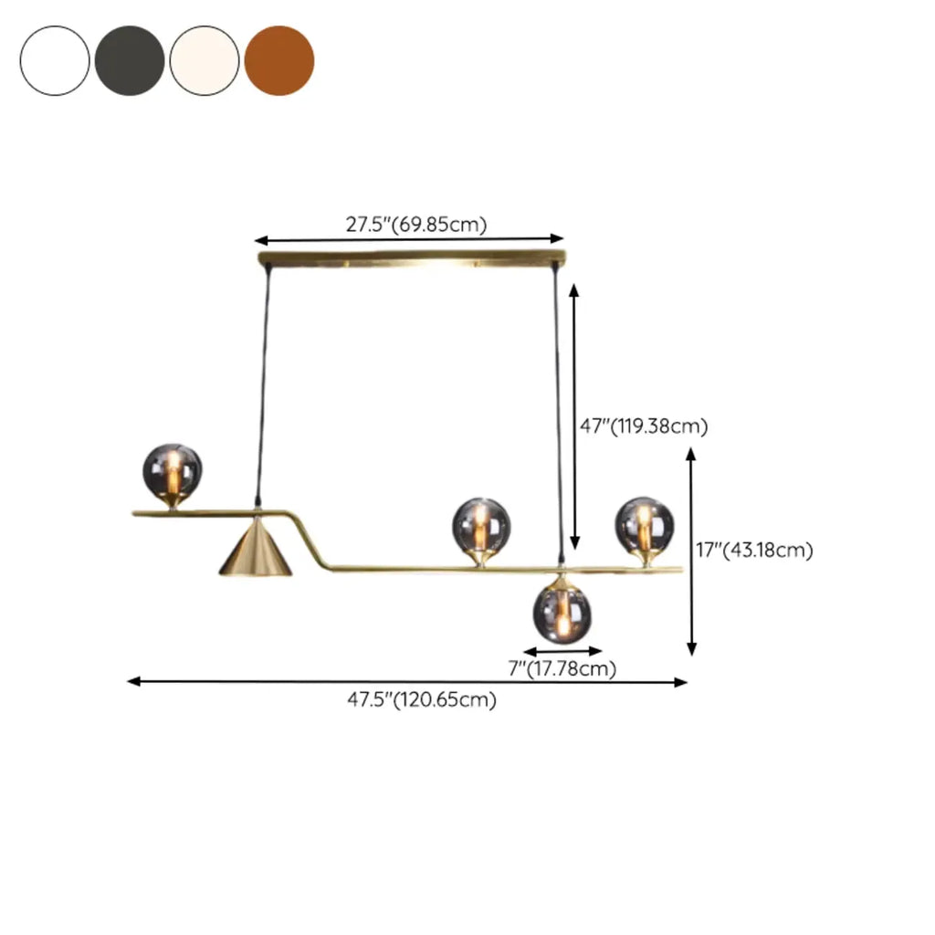 Salle à manger moderne avec suspension LED en laiton et verre pour îlot central