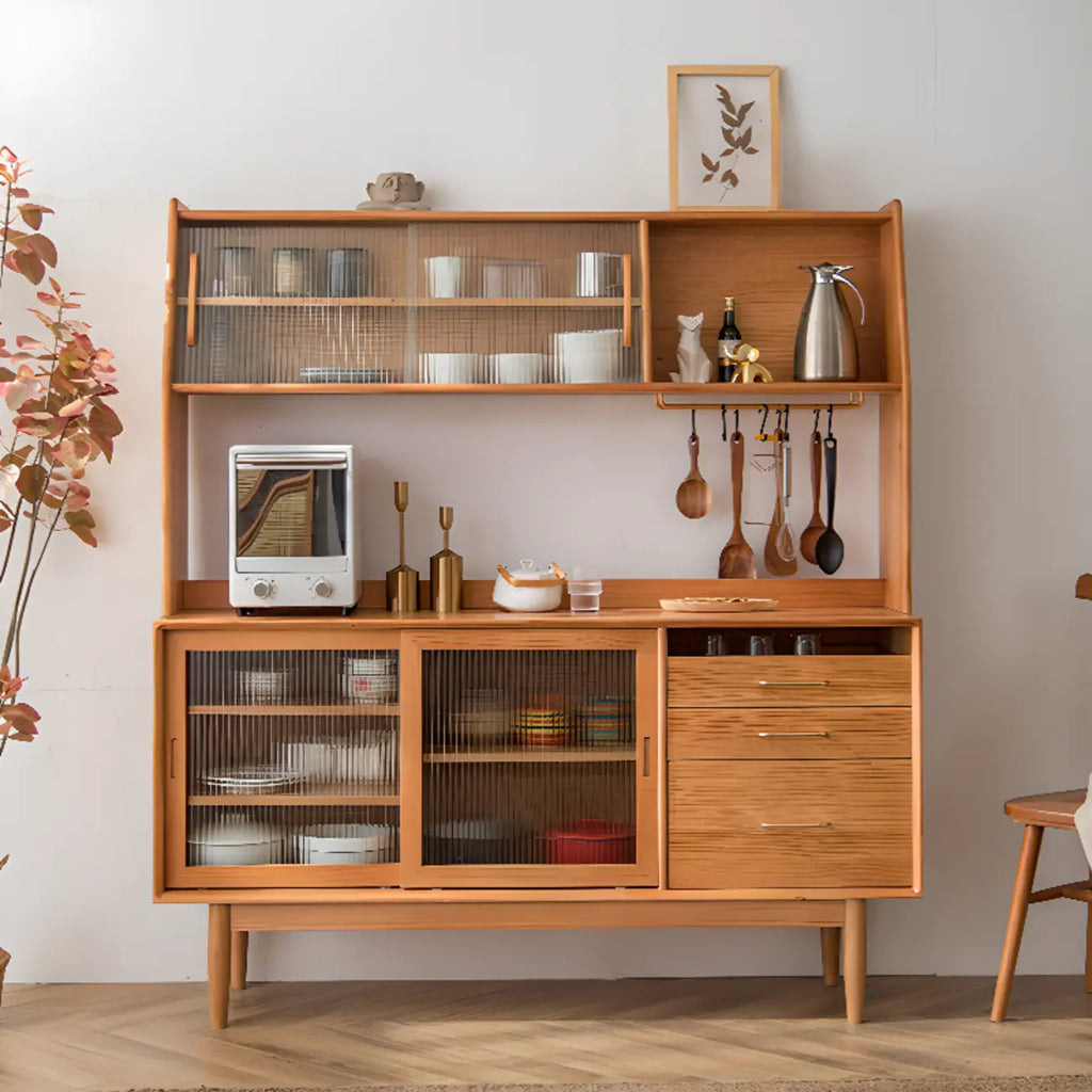 Buffet à trois tiroirs et portes coulissantes en bois naturel