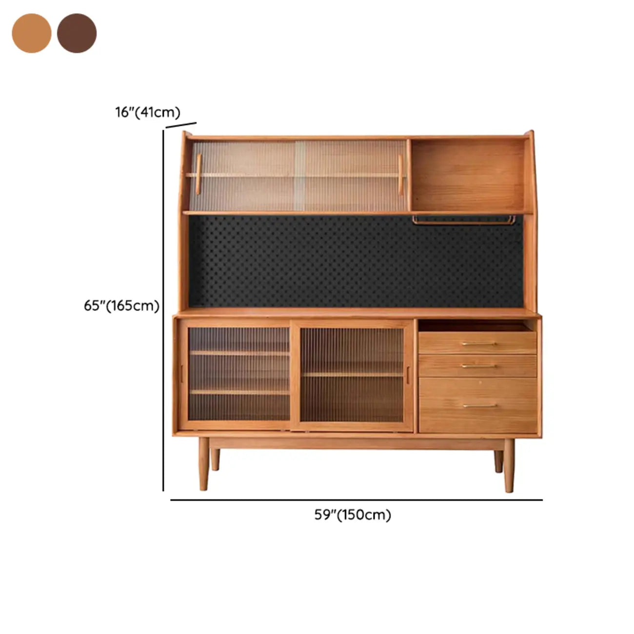 Buffet à trois tiroirs et portes coulissantes en bois naturel