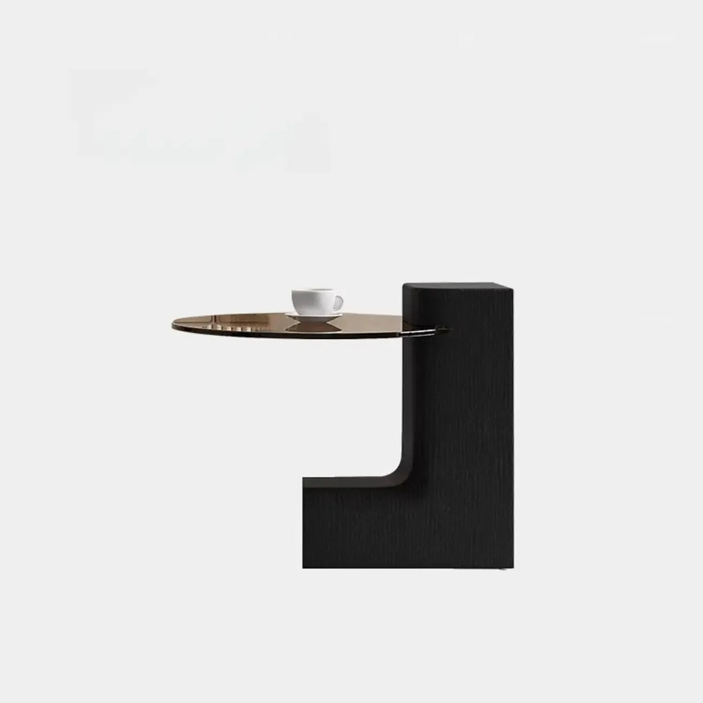 Table basse ronde moderne en bois et plateau en verre