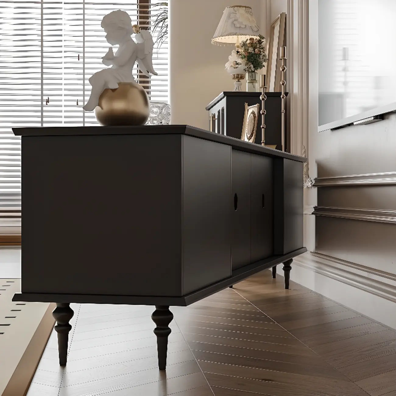 Meuble TV en bois de style campagnard français avec finition noire