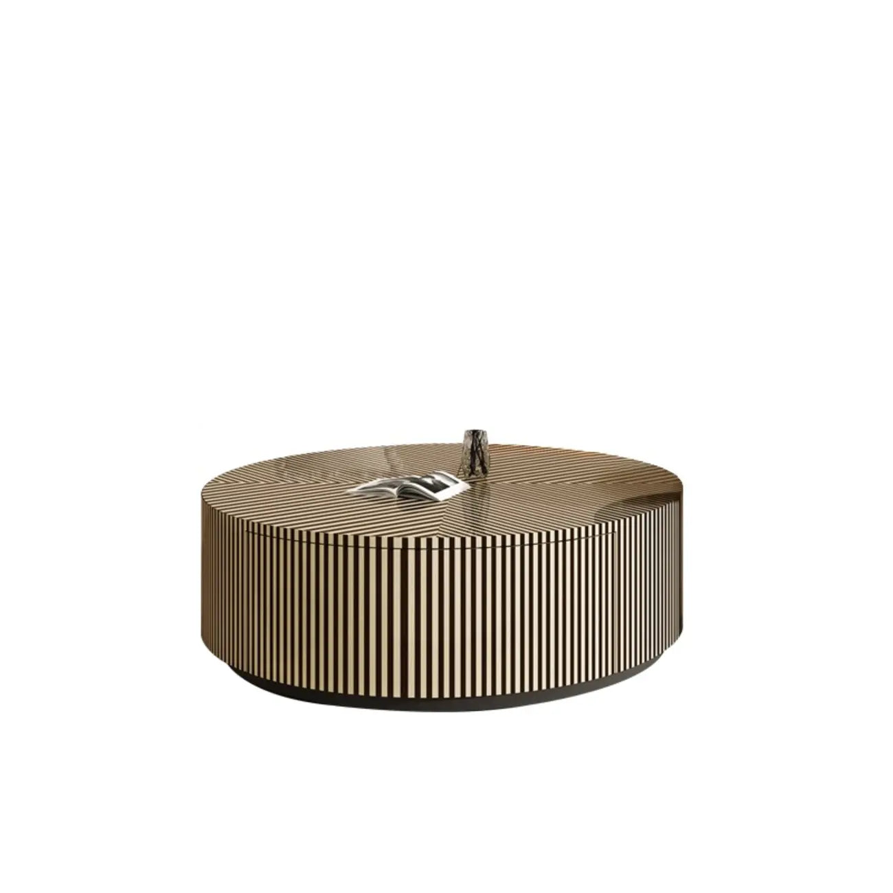 Table basse ronde à tiroirs en bois à rayures noires et blanches