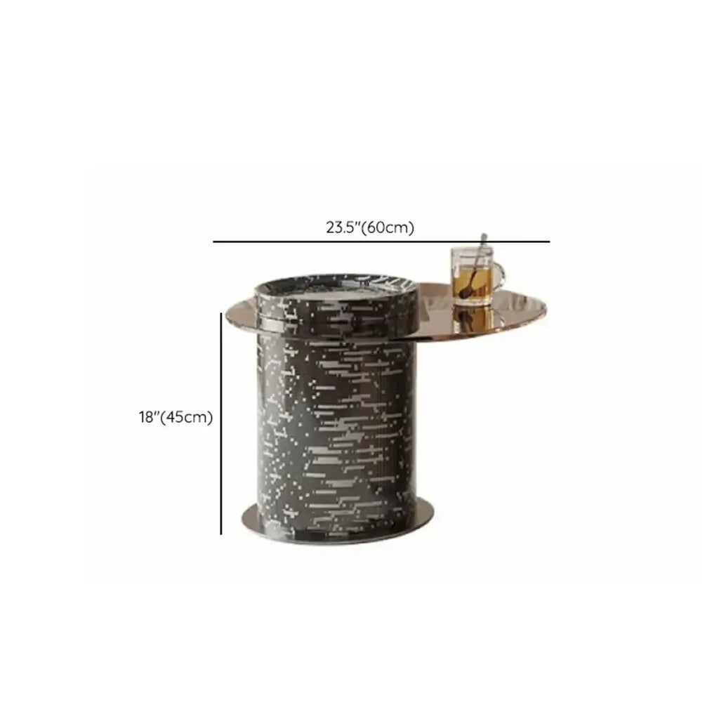 Table basse ronde à tiroirs en bois à rayures noires et blanches