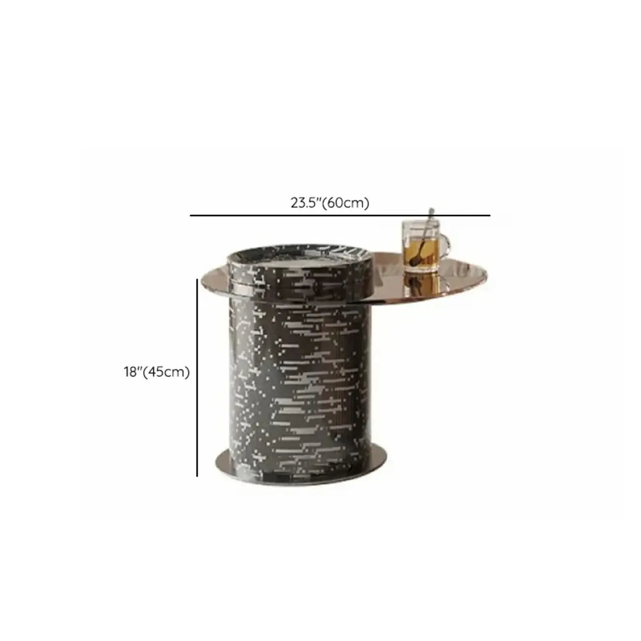 Table basse ronde à tiroirs en bois à rayures noires et blanches