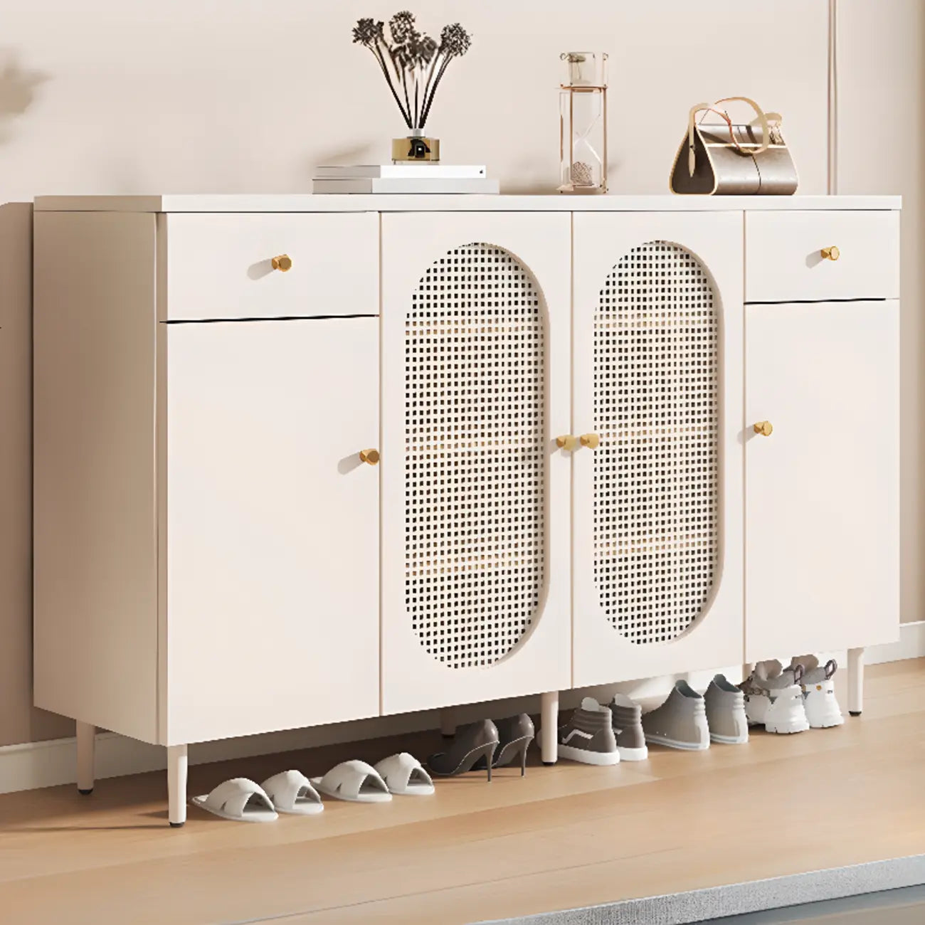 Meuble à chaussures d'entrée moderne en bois blanc avec portes