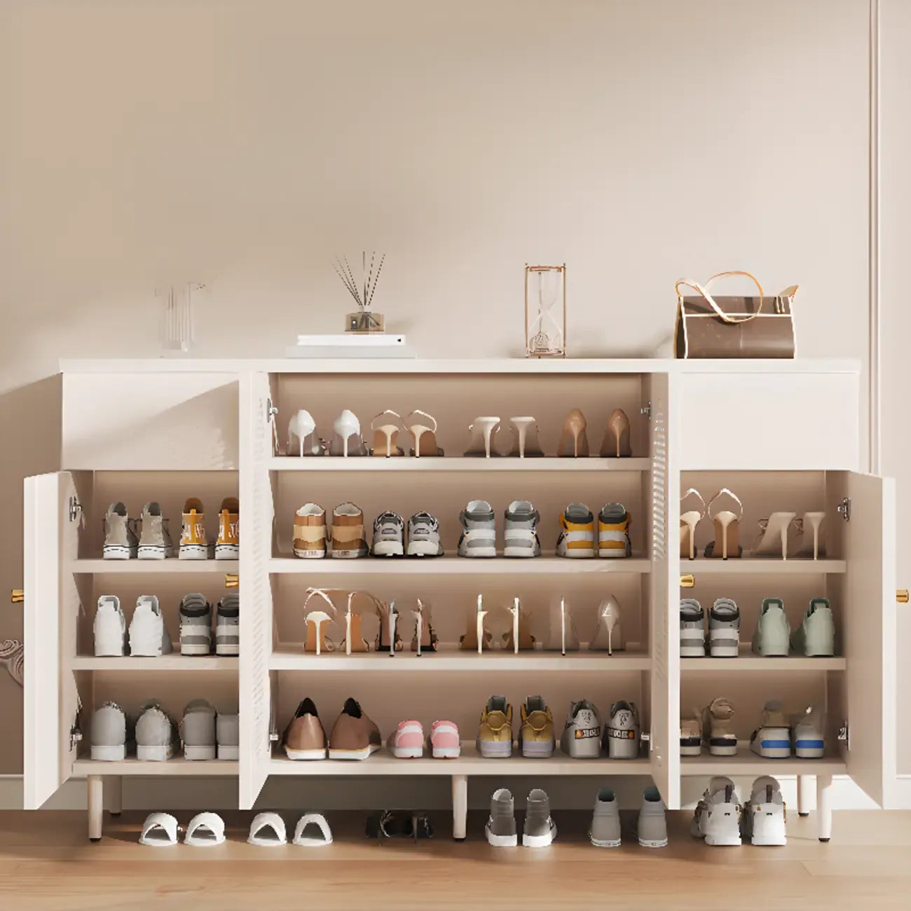 Meuble à chaussures d'entrée moderne en bois blanc avec portes