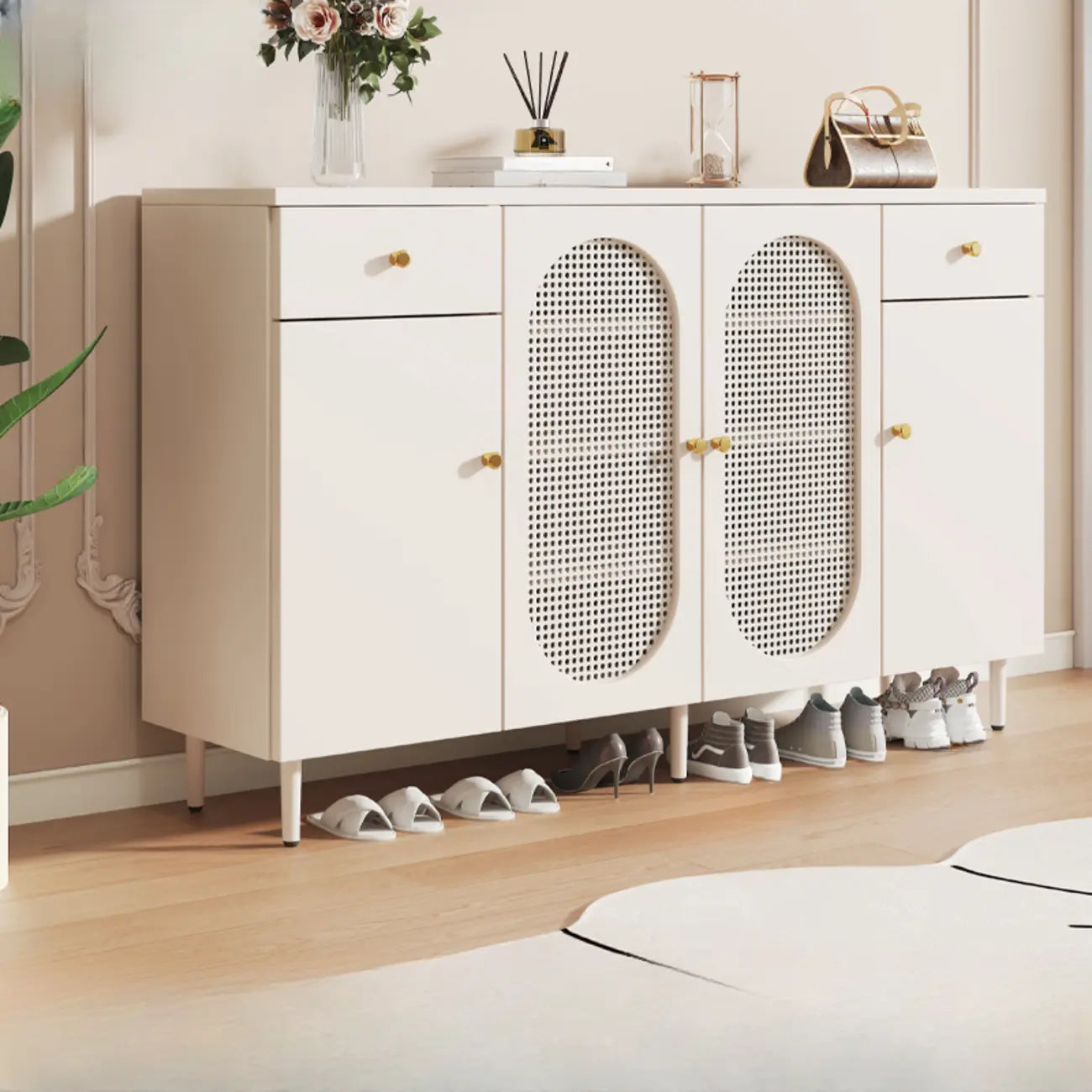 Meuble à chaussures d'entrée moderne en bois blanc avec portes