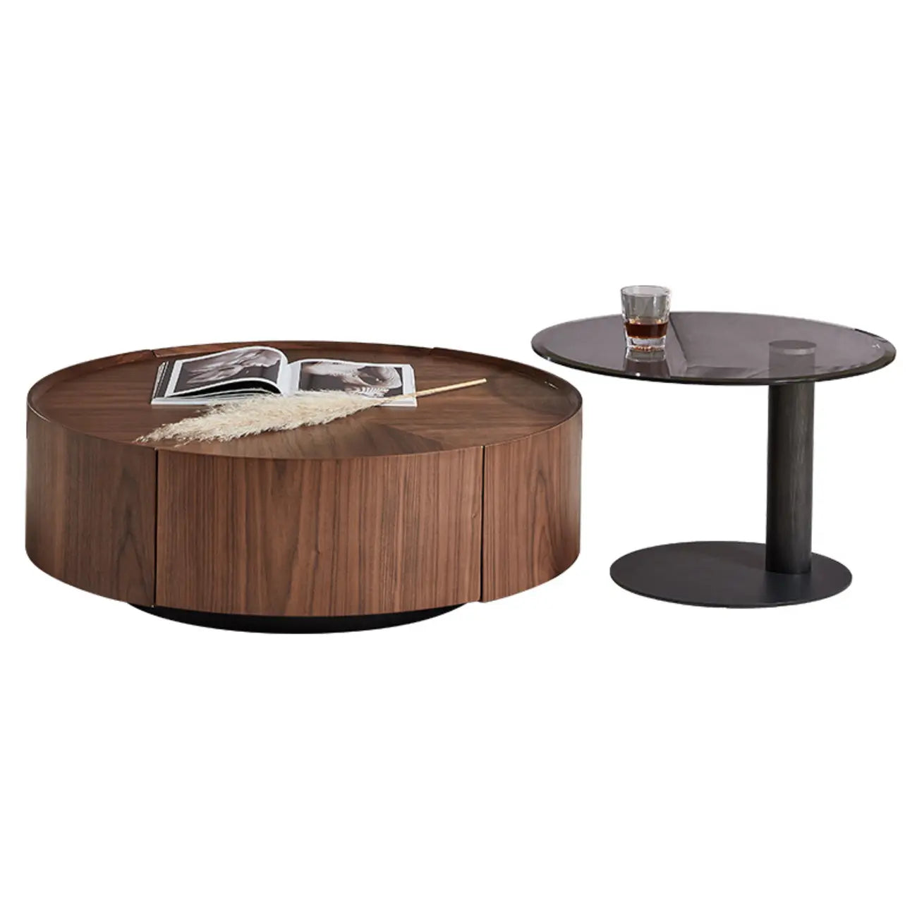 Table basse gigogne ronde moderne en bois marron