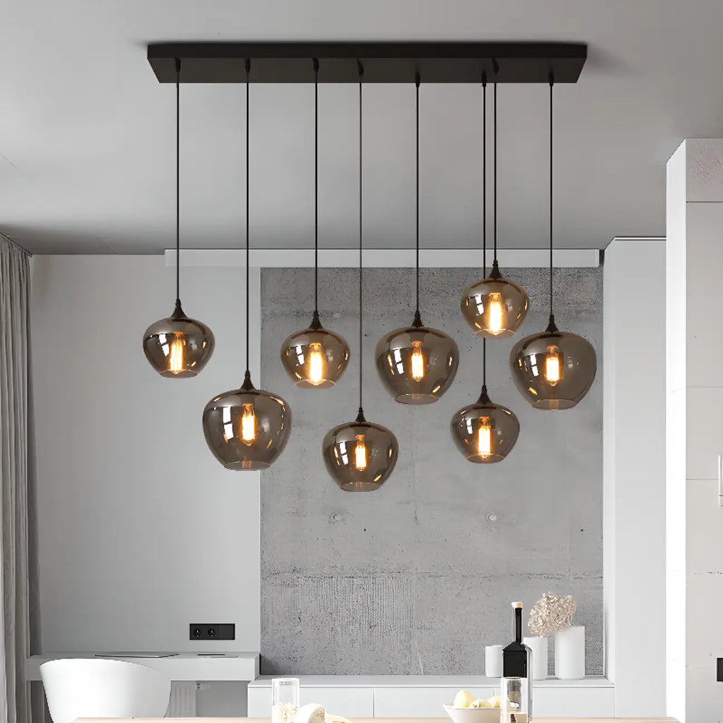 Suspension moderne en verre gris pour îlot de cuisine