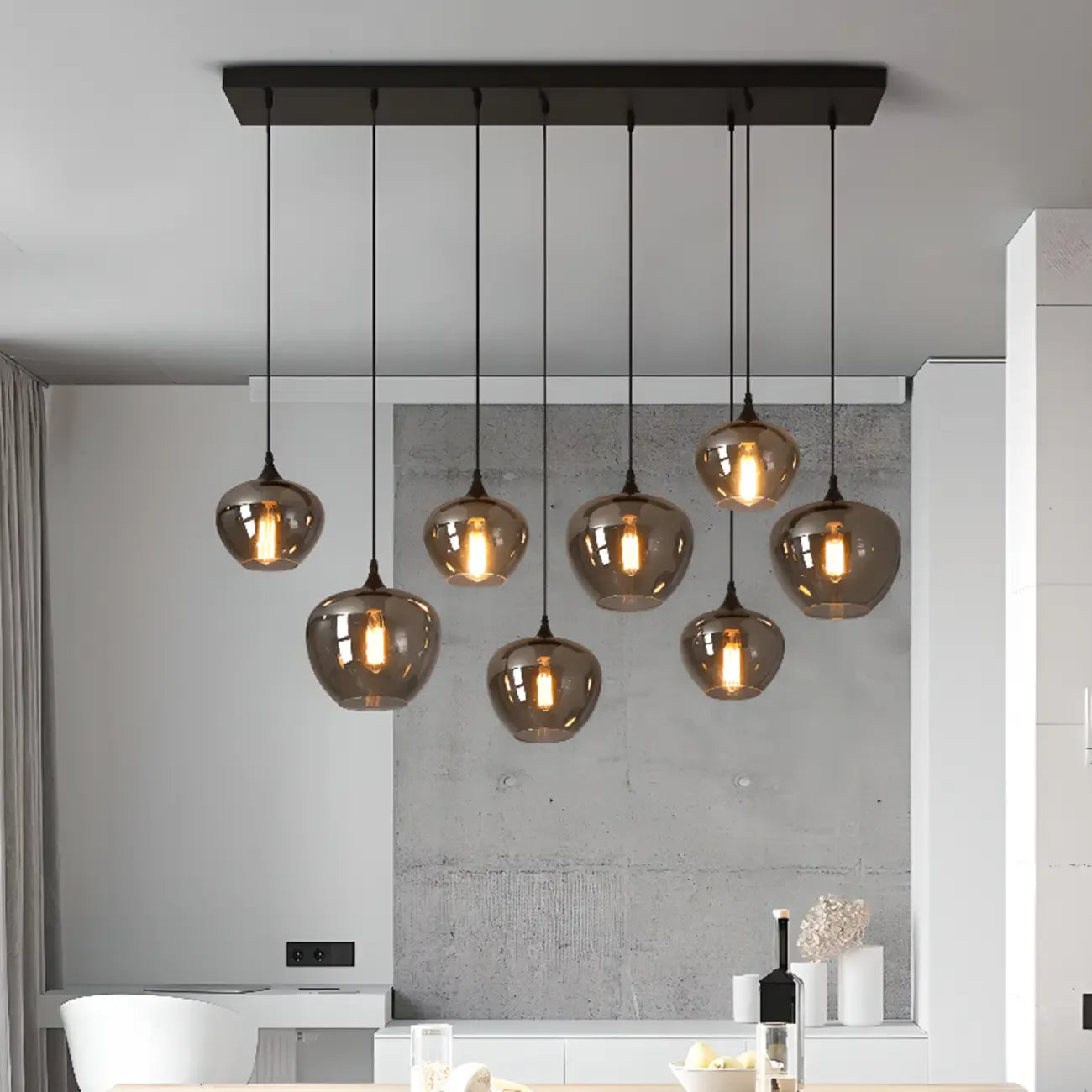 Suspension moderne en verre gris pour îlot de cuisine