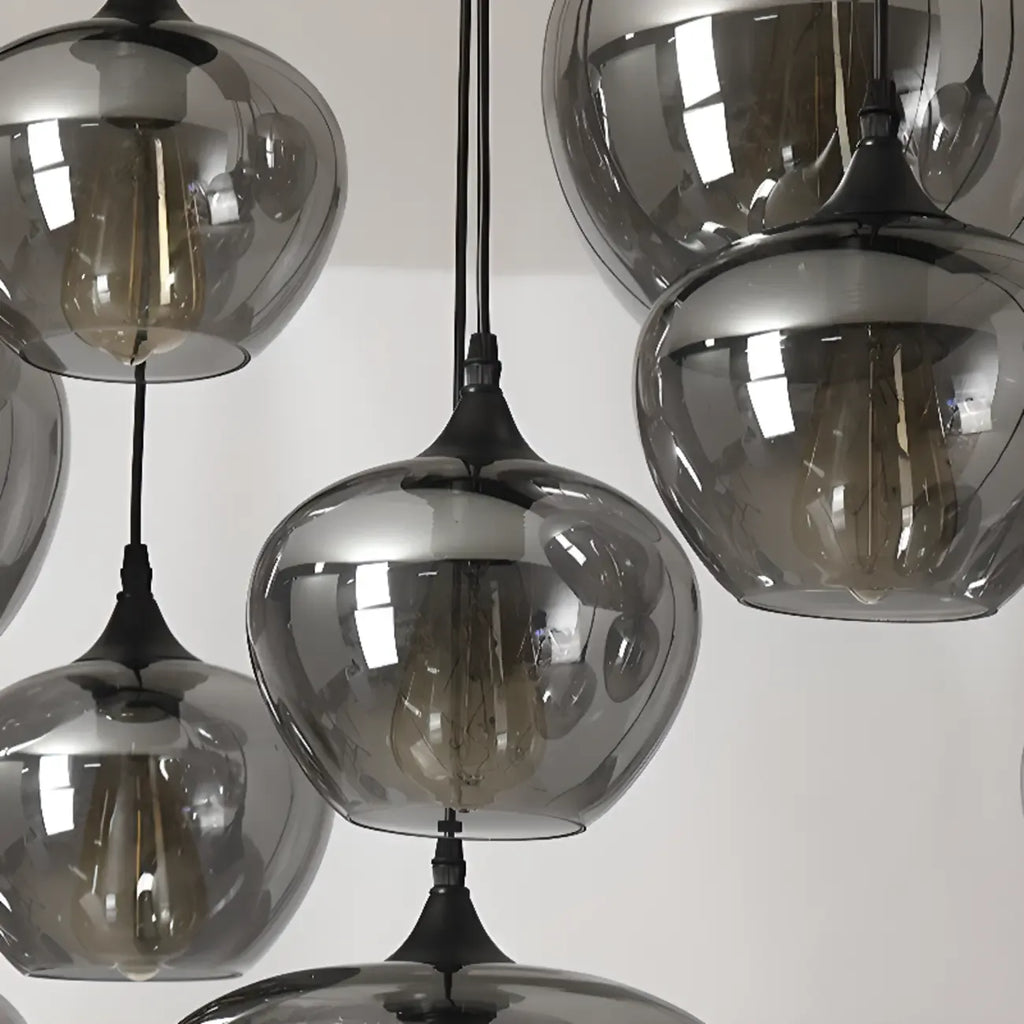 Suspension moderne en verre gris pour îlot de cuisine