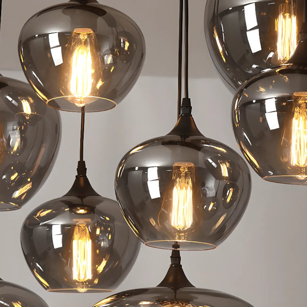 Suspension moderne en verre gris pour îlot de cuisine