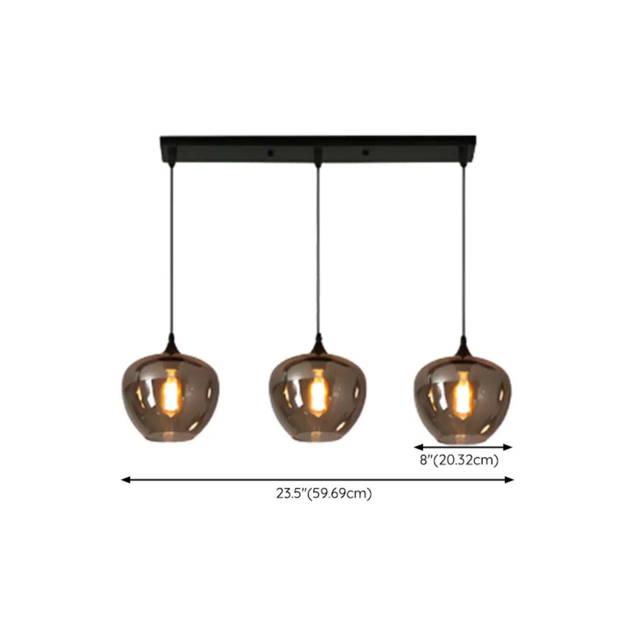 Suspension moderne en verre gris pour îlot de cuisine