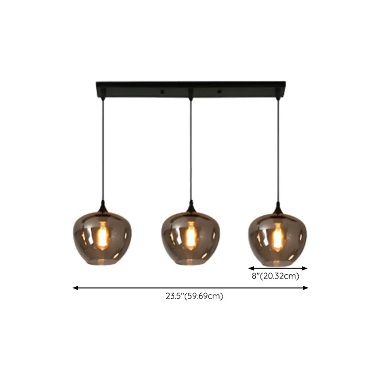 Suspension moderne en verre gris pour îlot de cuisine