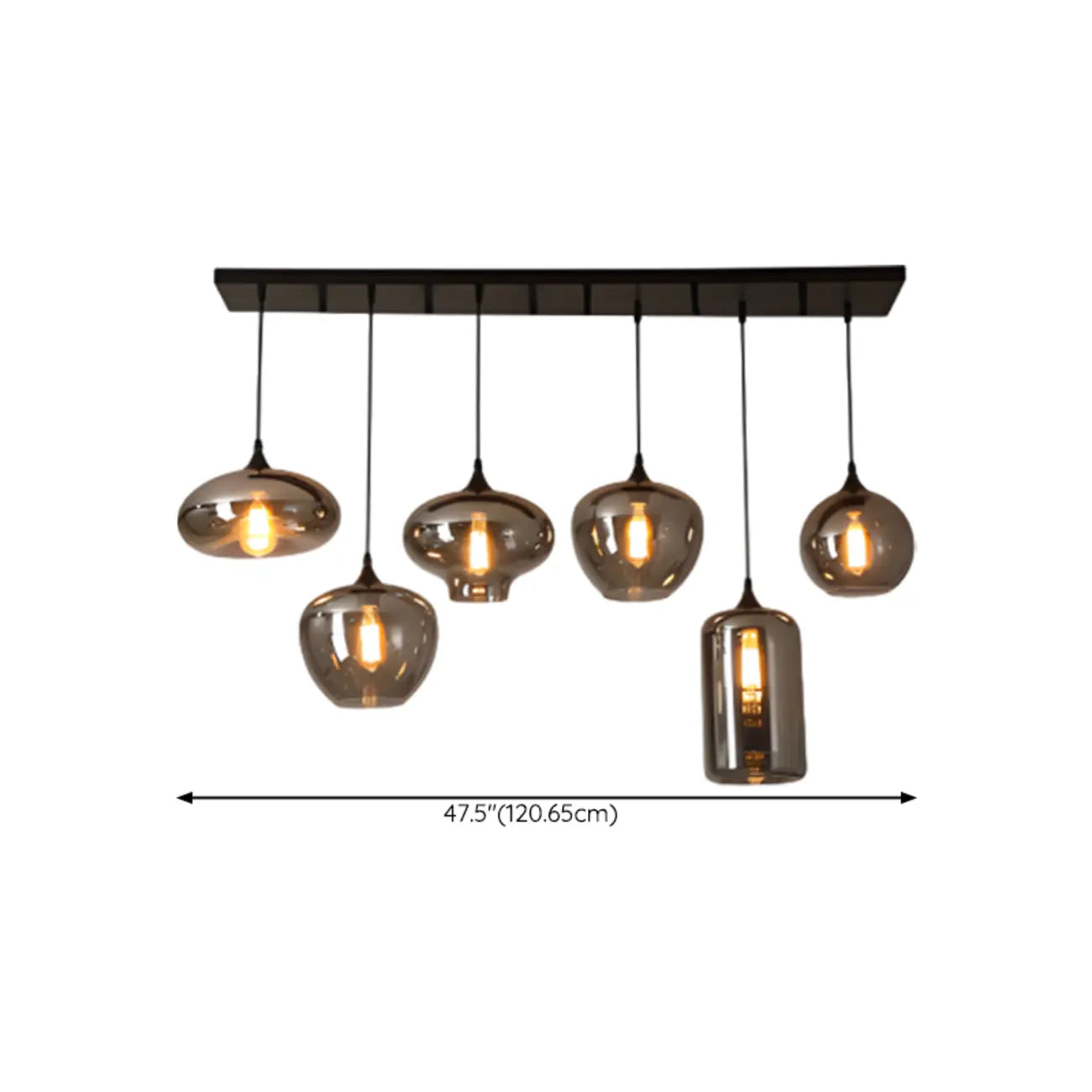 Suspension moderne en verre gris pour îlot de cuisine