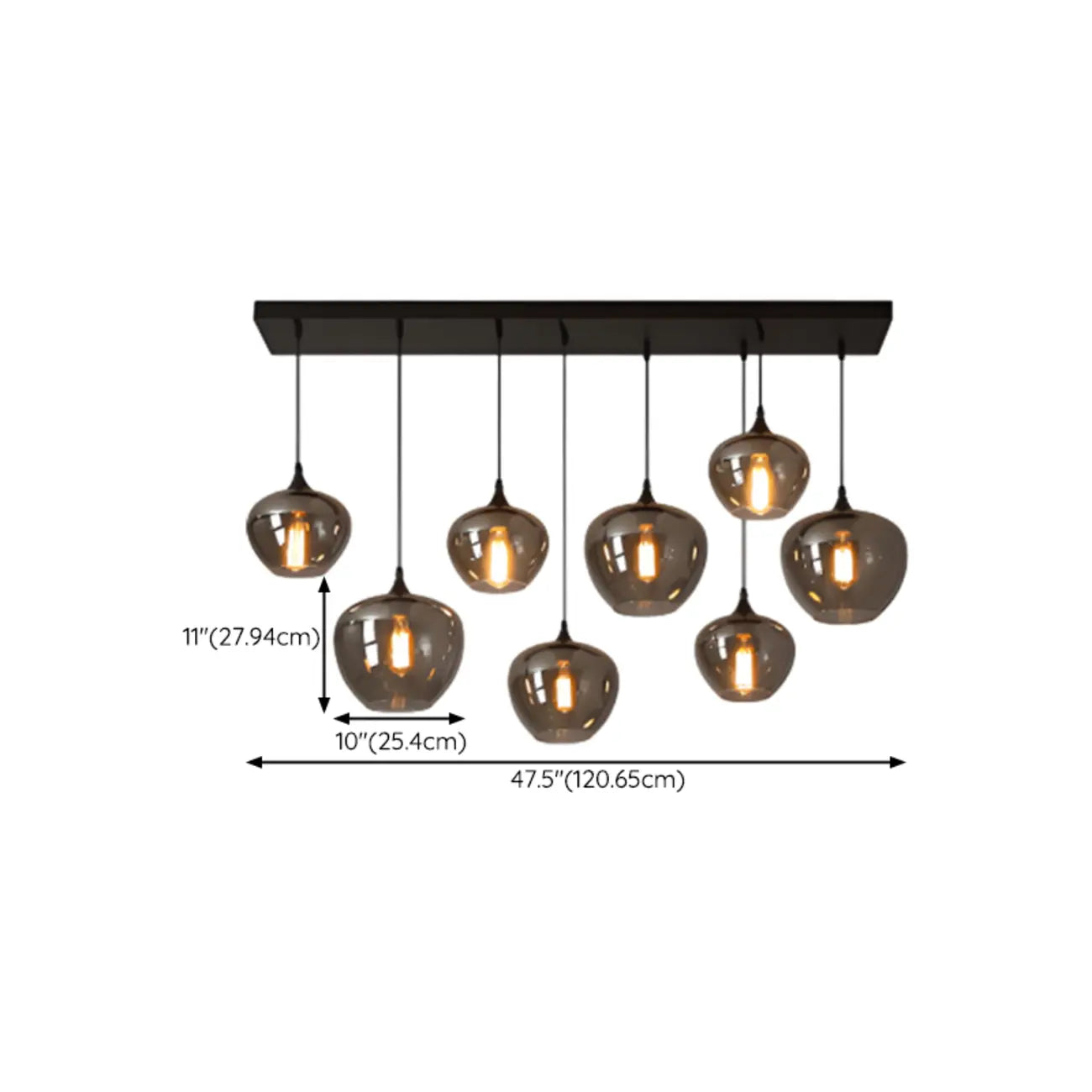 Suspension moderne en verre gris pour îlot de cuisine