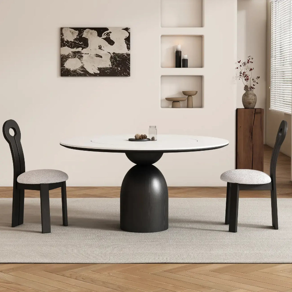 Table de salle à manger ronde en bois noir simple