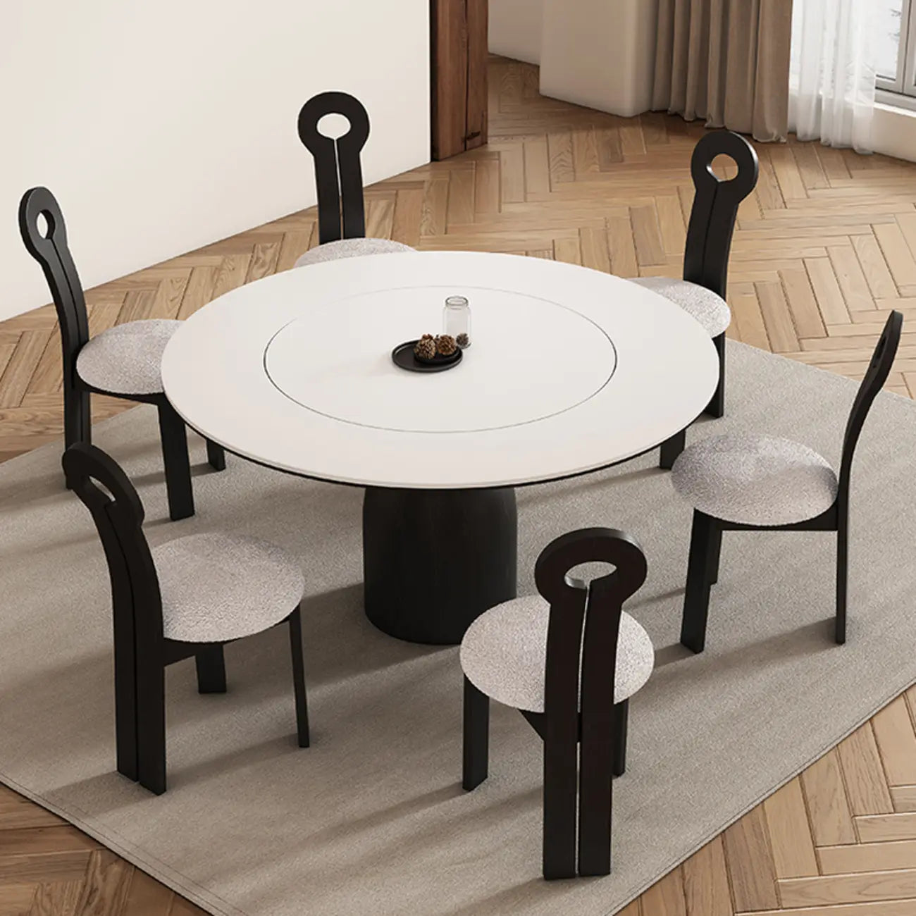 Table de salle à manger ronde en bois noir simple